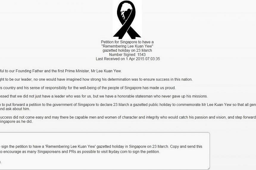 A screenshot from the petition, which asked Singaporeans to give their e-mail addresses as well as NRIC and telephone numbers.&nbsp;-- PHOTO: SCREENGRAB FROM LKYDAY.COM