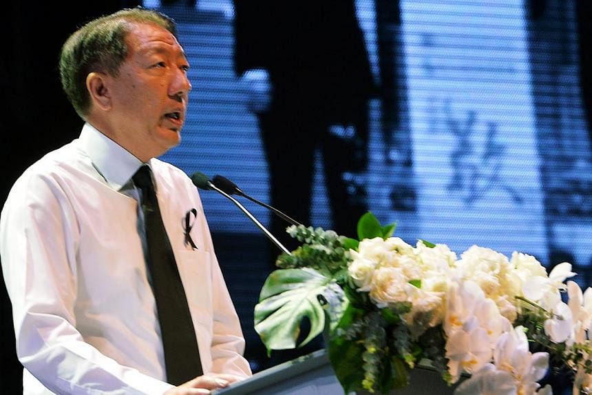 Deputy Prime Minister Teo Chee Hean speaking at a tribute event at the Kallang Theatre on March 27, 2015. At the annual dinner of the Administrative Service, DPM Teo said former prime minister Lee Kuan Yew's "commitment to clean government is legenda