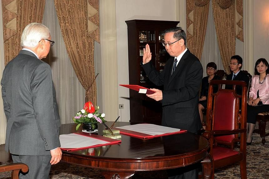 Former Registrar of the Supreme Court, Mr Foo Chee Hock has been appointed by President Tony Tan Keng Yam as Judicial Commissioner of the High Court at a swearing-in ceremony at the Istana on April 02, 2015. -- ST PHOTO: AZIZ HUSSIN&nbsp;