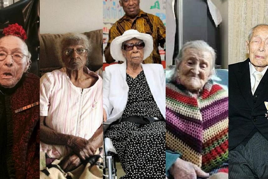 From left: Gertrude Weaver, Jeralean Talley, Susannah Mushatt Jones, Emma Morano-Martinuzzi and Sakari Momoi are currently the five oldest living people in the world. -- PHOTOS: REUTERS, AFP, YOUTUBE, FACEBOOK