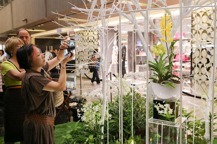 The free exhibition features displays from 38 Chapter members, famous floral designers and Ikebana artists from Singapore. It is open from 10am to 9pm.&nbsp;-- ST PHOTO: ONG WEE JIN