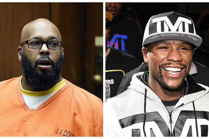 Fallen rap mogul Marion "Suge" Knight (left) will be rooting for Floyd Mayweather (right) from behind bars this weekend - hoping his old friend can help pay his US$10 million (S$13.2 million) bail bill, his lawyer said Thursday. -- PHOTOS: AFP