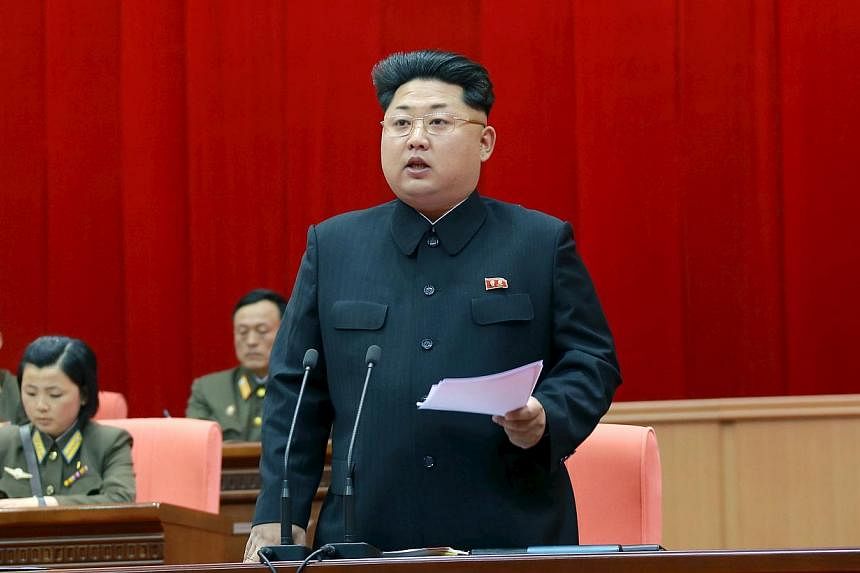 North Korean leader Kim Jong Un speaks during the 5th meeting of training officers of the Korean People's Army in this undated photo released by North Korea's Korean Central News Agency (KCNA) in Pyongyang on April 26, 2015. -- PHOTO: REUTERS