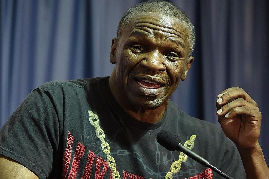 WBC/WBA welterweight champion Floyd Mayweather Jr's. trainer and father Floyd Mayweather Sr. speaks during a news conference ahead of the unification fight between his son and WBO welterweight champion Manny Pacquiao at MGM Grand Hotel &amp; Casino o