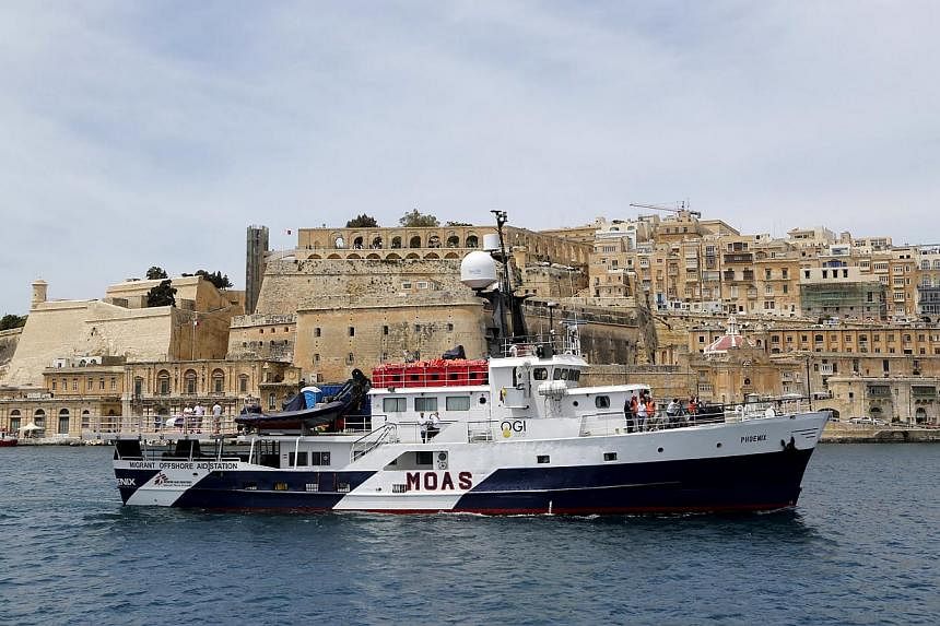 The Migrant Offshore Aid Station (Moas) ship MV Phoenix sails out of Valletta's Grand Harbour, Malta May 2, 2015. -- PHOTO: REUTERS