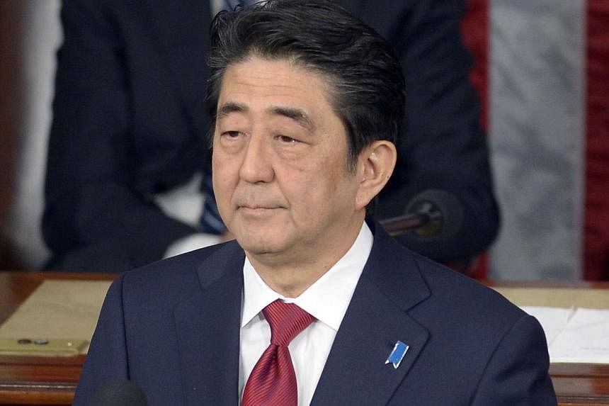 Japanese PM Shinzo Abe addressing the US Congress on Wednesday. He drew flak from some observers for his lack of contrition.
