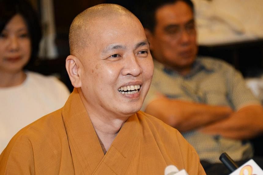 In a press conference on Tuesday - the first since his release from prison in September 2010 - Venerable Ming Yi also broke his silence on how he has been coping in the past few years. -- PHOTO: SHIN MIN