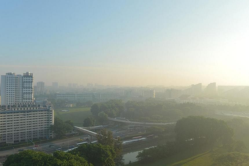 The skies were grey on Tuesday due to a slight hazy condition. The three-hour Pollutant Standards Index (PSI) reading hit 76 at 10am, according to the National Environment Agency's website.&nbsp;-- ST PHOTO:&nbsp;ALPHONSUS CHERN