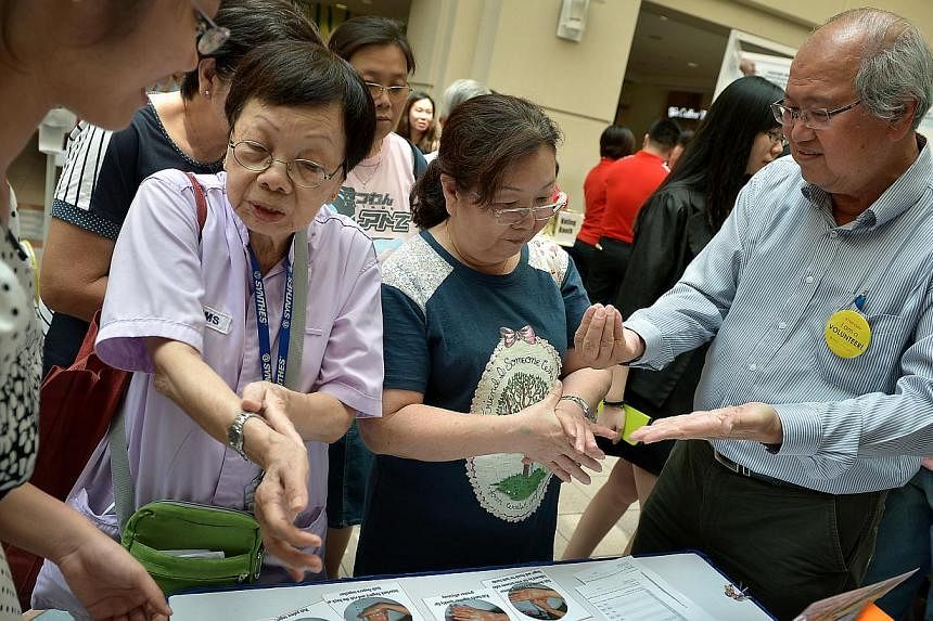 In conjunction with the World Hand Hygiene Day, Tan Tock Seng Hospital (TTSH) is teaming up with its patient leaders and volunteers to co-create a safer environment for its patients.&nbsp;-- ST PHOTO: KUA CHEE SIONG