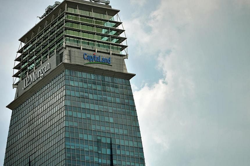 Capitaland building, together with the JP Morgan logo, located in the Central Business District. -- PHOTO: ST FILE
