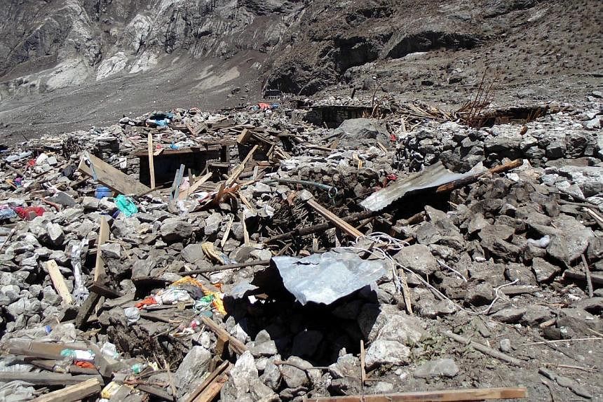 A handout picture provided by the Nepalese Police on May 6, 2015 shows the devastation after an earthquake hit the country on, in Langtang village, Langtang valley, Nepal, on May 2, 2015. -- PHOTO: EPA