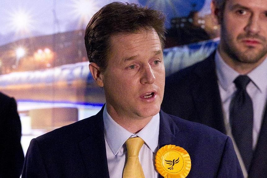 Liberal Democrat leader Nick Clegg speaking after retaining his seat in Sheffield, northern England, on May 8, 2015. -- PHOTO: AFP