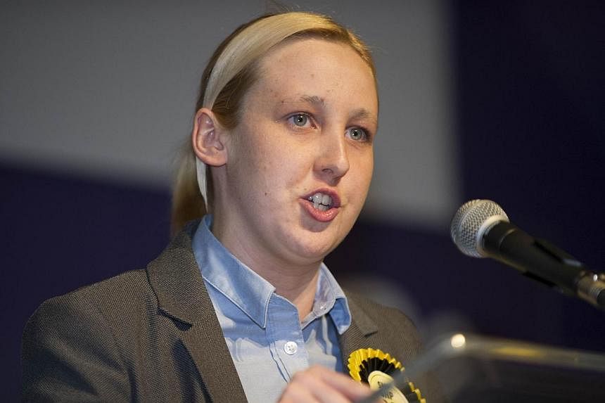 Newly elected Scottish National Party (SNP) member of Parliament Mhairi Black, Britain's youngest member of Parliament since 1667, speaks after the declaration of the general election results for the constituency of Paisley and Renfrewshire South at 