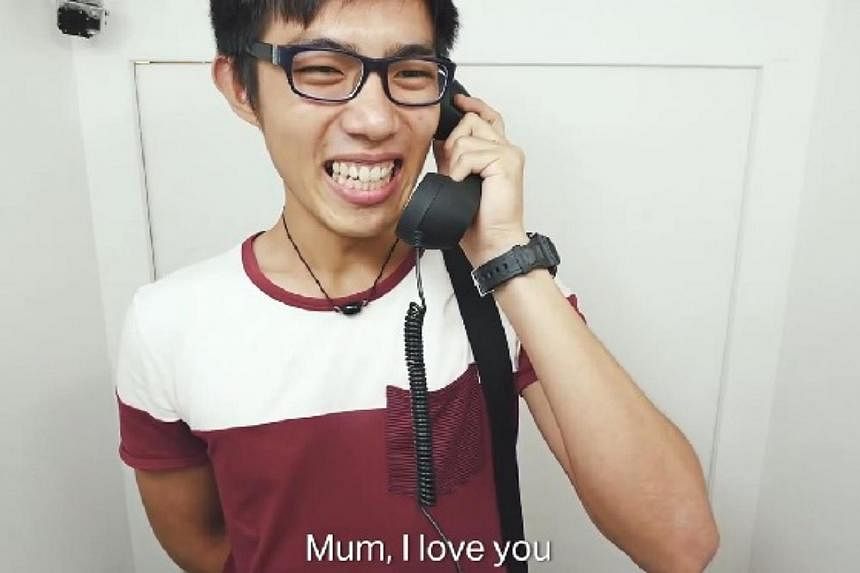 The video, an initiative by Jurong Point Shopping Centre to celebrate Mother's Day which falls on May 10 this year, showed people talking to their mothers over the phone in a booth set up in the mall. -- PHOTO: SCREENGRAB FROM VIDEO/ JURONG POINT SHO