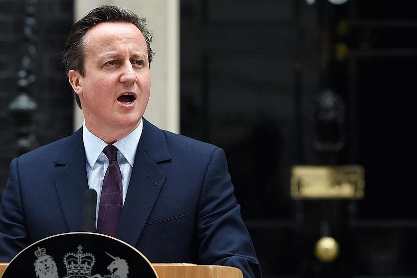 British PM David Cameron delivering a statement at Number 10 Downing Street in London, Britain, on May 8, 2015. -- PHOTO: EPA