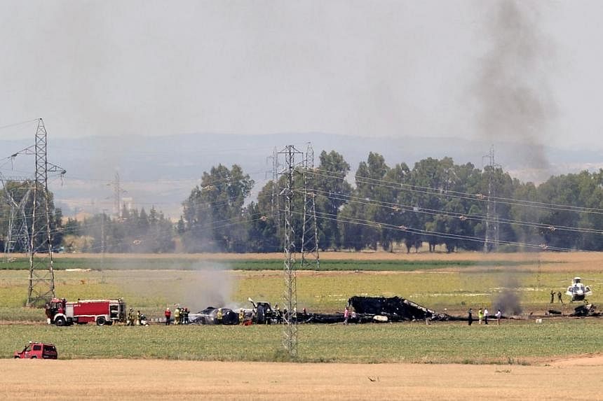 The wreckage of an Airbus A400M military transport plane after crashing near Sevilla on May 9, 2015. -- PHOTO: AFP&nbsp;