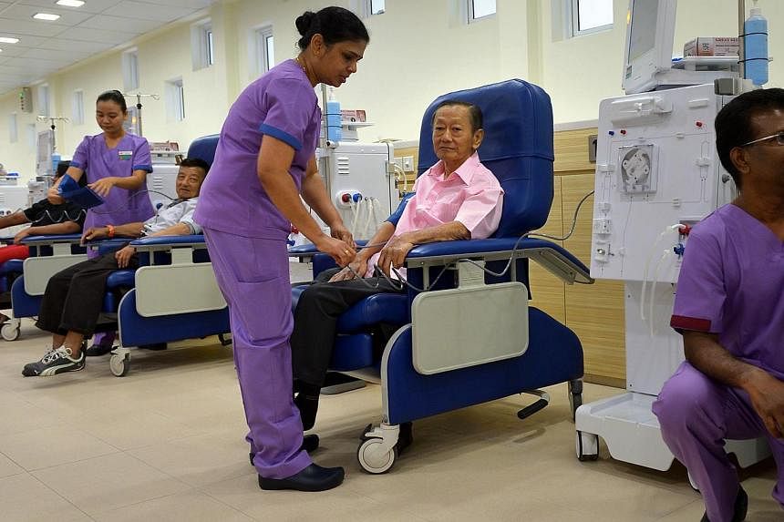 Patients at the newly-opened NKF dialysis centre at Yishun on Feb 2, 2015. -- PHOTO: ST FILE&nbsp;