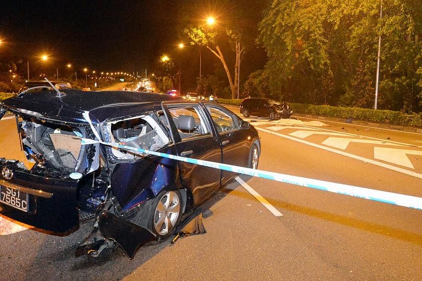 Mr Amron's wrecked Toyota Wish after Toh's multi-purpose vehicle ploughed into it. -- PHOTO: SHIN MIN