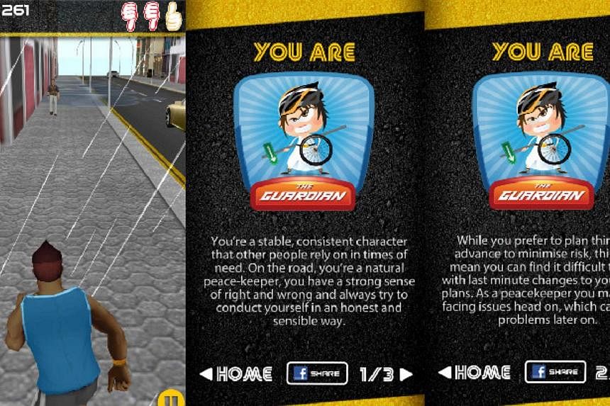 In conjunction with the launch of this year's Road Safety Month on Saturday, the traffic police launched the "RoadPro" mobile application, which allows users to understand what type of road user they are. -- SCREENGRAB: ROADPRO/ SINGAPORE POLICE FORC