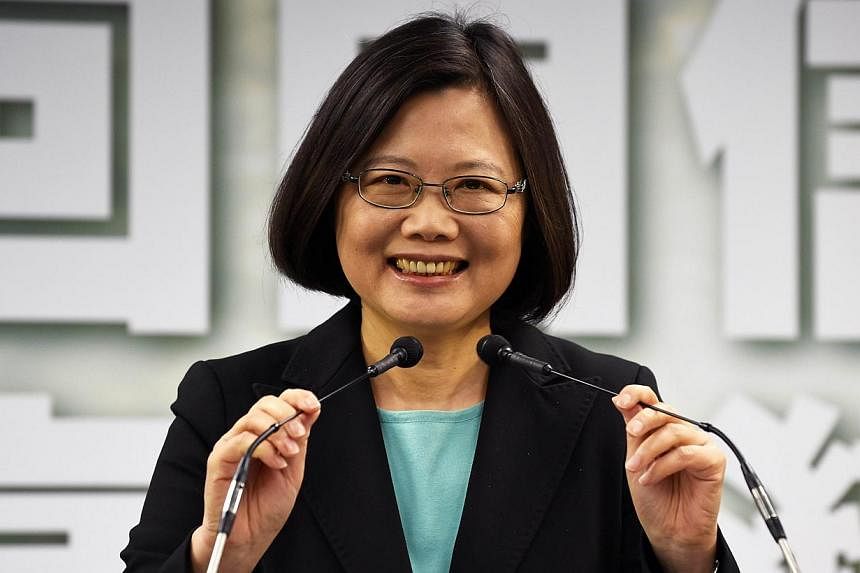 This picture taken on April 15, 2015 shows Tsai Ing-wen, chairwoman of Taiwan's main opposition Democratic Progressive Party (DPP), speaking during a press conference in Taipei. -- PHOTO: AFP&nbsp;
