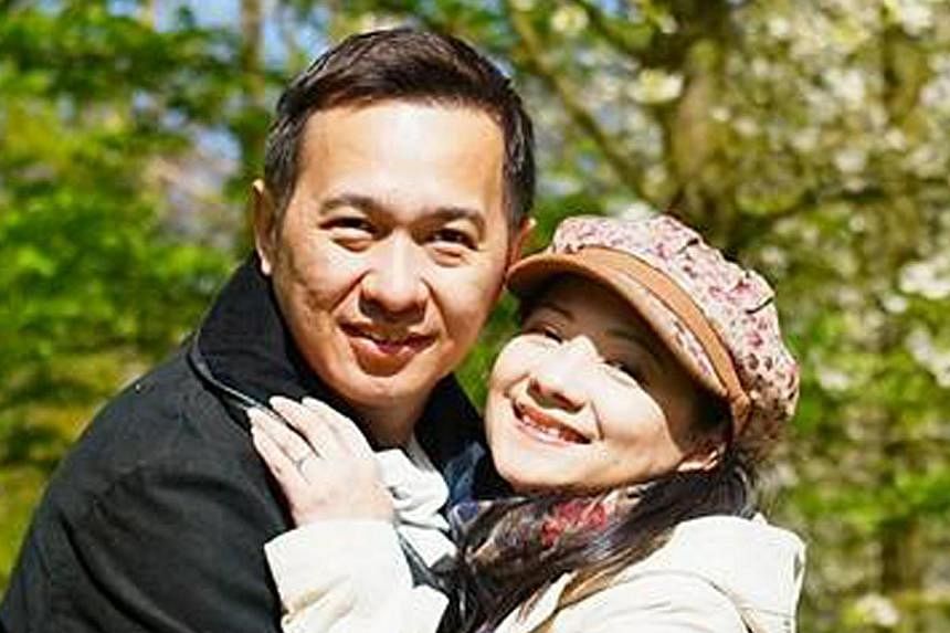 Vincent Chee with his wife, former Hong Kong actress Wong Siu-Foon. Mr Chee, a Singaporean flight attendant, suffered a stroke on a Cathay Pacific Airways flight bound for Frankfurt from Hong Kong on May 7, 2015. -- PHOTO: FACEBOOK
