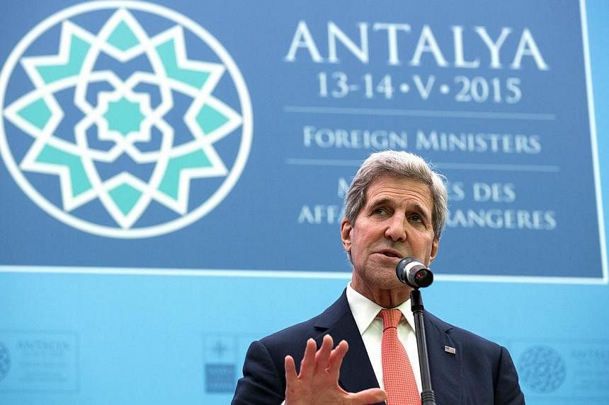 US Secretary of State John Kerry speaks at the Nato Foreign Minister's Meeting in Antalya on May 13, 2015. -- PHOTO: AFP