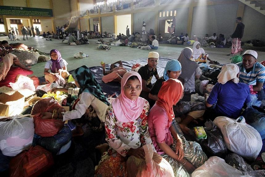Rohingya refugees at a stadium in Aceh, Indonesia. Despite the risks, the Rohingya continue to leave Myanmar, fleeing anti-Muslim violence and discrimination in the predominantly Buddhist country.