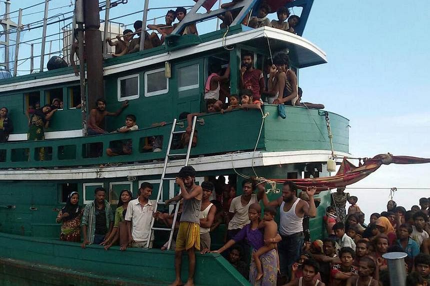 Rohingya passengers on a boat that was found drifting off the coast of Thailand in the Andaman Sea on May 14, 2015. -- PHOTO: AFP