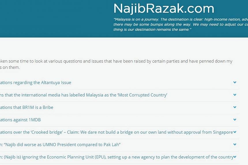 Malaysian Prime Minister Najib Razak has posted FAQs (Frequently Asked Questions) on his blog in an unprecedented move to silence questions about his leadership by critics such as former premier Mahathir Mohamad. Here's a screengrab from his blog. --