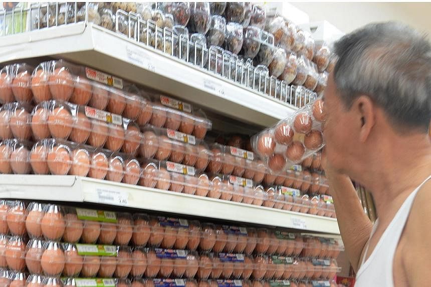 An increase in the supply of eggs from Malaysia has led to a recent drop in prices here. -- ST FILE PHOTO