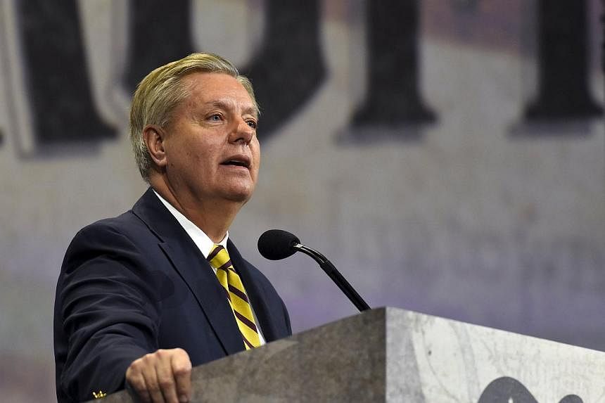 US Senator Lindsey Graham speaks during the National Rifle Association's annual meeting in Nashville, Tennessee on April 10, 2015. Senator Graham of South Carolina, a longtime Washington insider and critic of President Barack Obama's foreign policy, 