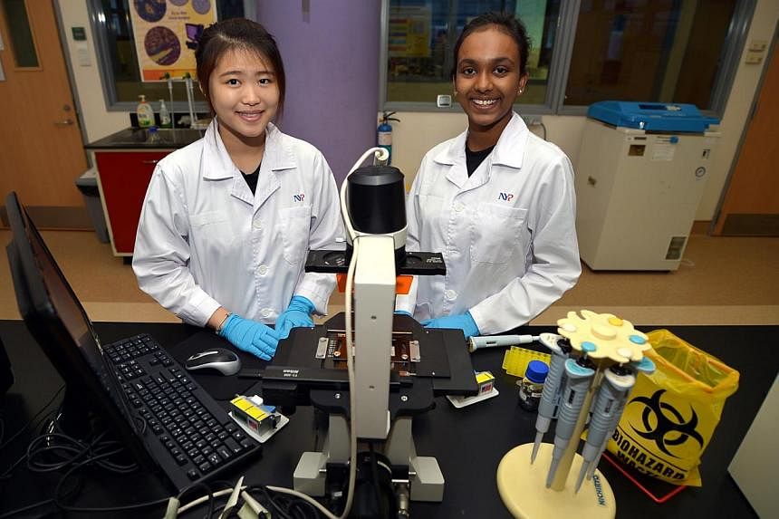 Nanyang Polytechnic students Cheryl Chua and R. Punitha are among those who will start nine-month internships in the biologics industry, in line with the push towards specialised skills. A recent polytechnic survey has found work experience is key in