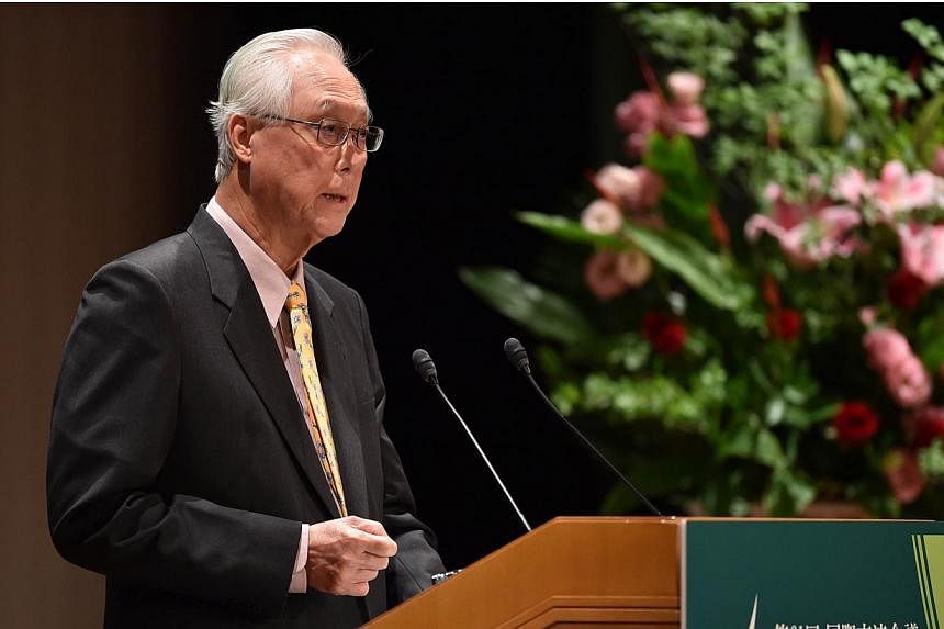 Singapore's Emeritus Senior Minister Goh Chok Tong delivering a keynote speech at the 21st International Conference of The Future of Asia at a hotel in Tokyo on May 21, 2015.&nbsp;East Asia has "a historic opportunity" to drive growth but needs to ov