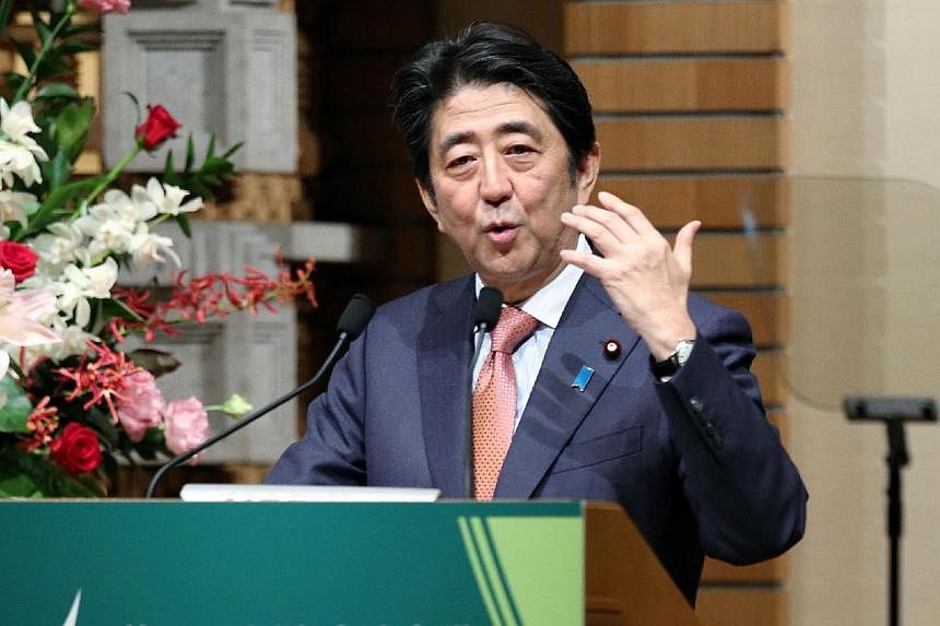 Prime Minister Shinzo Abe announcing the US$110 billion package for infrastructure projects in Asia. The amount tops the expected US$100 billion capitalisation of the Asian Infrastructure Investment Bank.