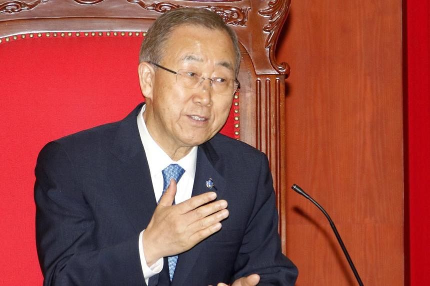 United Nations chief Ban Ki Moon said on Saturday that saving the lives of migrants stranded at sea in South-east Asia should be a "top priority". -- PHOTO: EPA&nbsp;