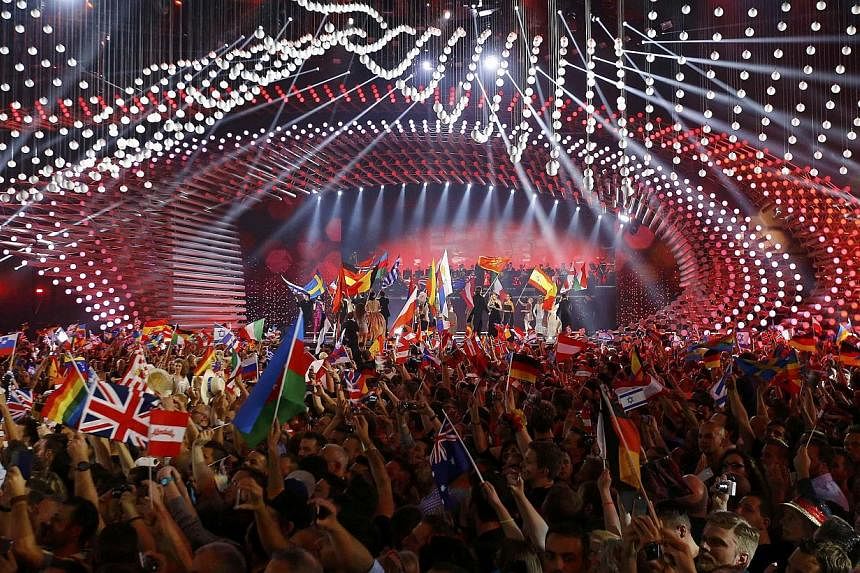 A general view shows the stage with participants during the opening ceremony of the final of the 60th annual Eurovision Song Contest in Vienna, Austria on May 23, 2015. -- PHOTO: REUTERS