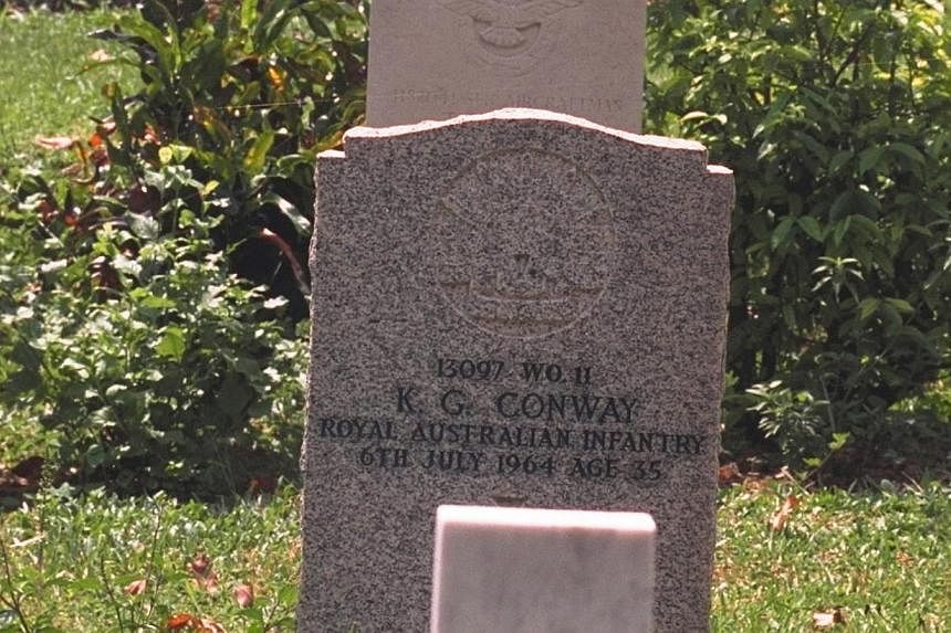 The grave of Warrant Officer Two Kevin G Conway, who was the first of 494 Australian soldiers killed in the Vietnam War, at the Kranji War Cemetery in Singapore. Australian Prime Minister Tony Abbott on Monday, May 25, 2015, said that the country wil