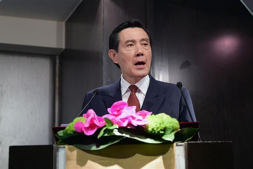 Taiwan President Ma Ying-jeou speaks to members of the Taiwan Foreign Correspondent Club (TFCC) in Taipei on April 8, 2015. Mr Ma will propose a peace initiative on Tuesday to resolve territorial disputes in the South China Sea that have put Beijing 
