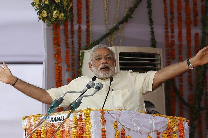 Prime Minister Narendra Modi addresses his supporters during a rally in Mathura, India, on May 25, 2015. -- PHOTO: REUTERS
