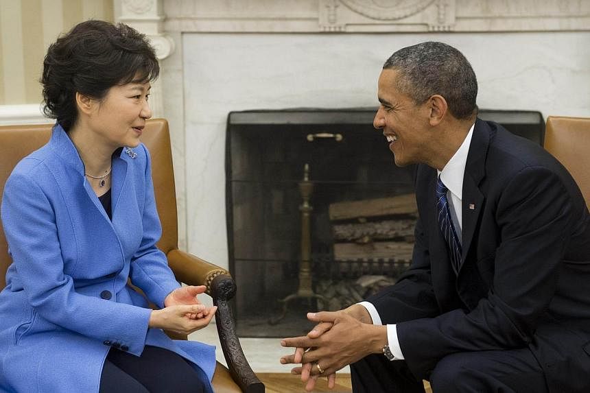 US President Barack Obama meets with South Korean President Park Geun-hye in the Oval Office of the White House in Washington, DC in this May 7, 2013 file photo. -- PHOTO: AFP&nbsp;
