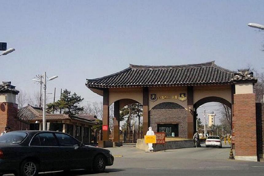 This photograph taken on April 15, 2010 shows the entrance to the US military base in Osan, south of Seoul. As many as 22 personnel may have been exposed to anthrax during a laboratory training exercise at the US military base in South Korea, a milit