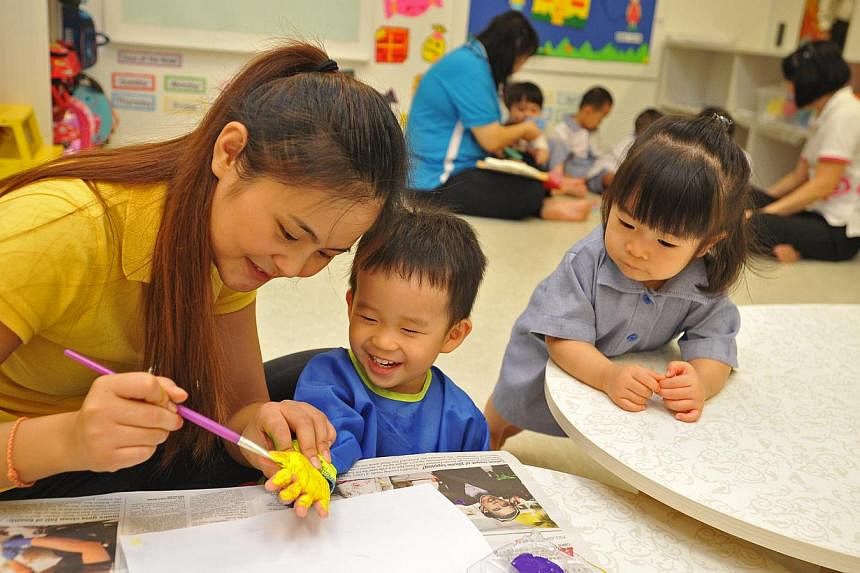 Five large childcare centres, each able to take in 300 to 500 children, will be built and ready by end-2016, to increase the number of places in areas with high demand for childcare. -- PHOTO: ST FILE&nbsp;