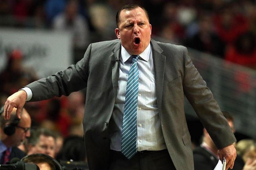 Head coach Tom Thibodeau of the Chicago Bulls yelling at a referee against the Cleveland Cavaliers in Game Four of the Eastern Conference Semifinals of the 2015 NBA Playoffs at the United Center on May 10, 2015 in Chicago, Illinois. -- PHOTO: AFP