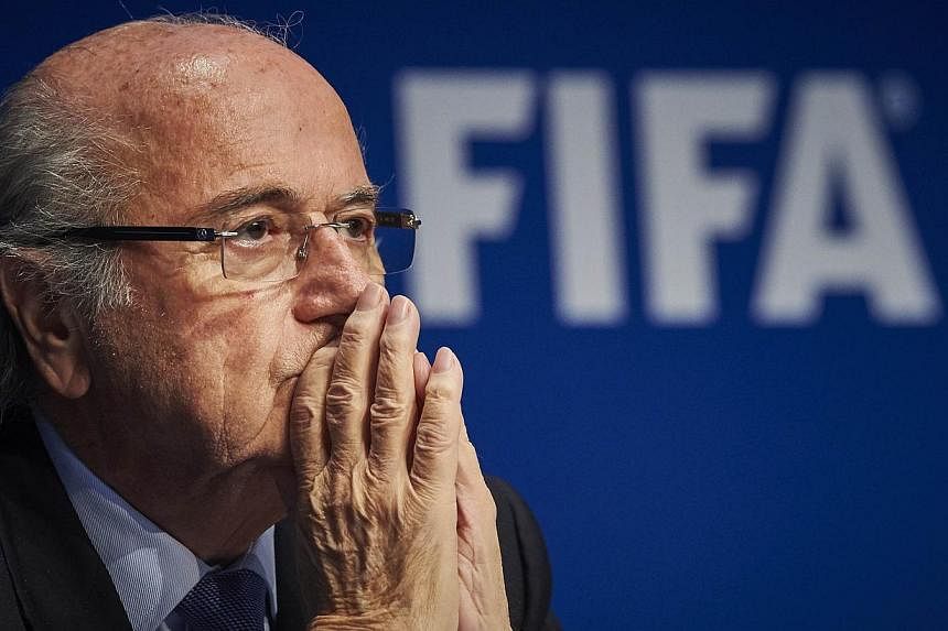 A picture taken on March 20, 2015 in Zurich shows FIFA president Sepp Blatter at a press conference at the FIFA headquarters. -- PHOTO: AFP