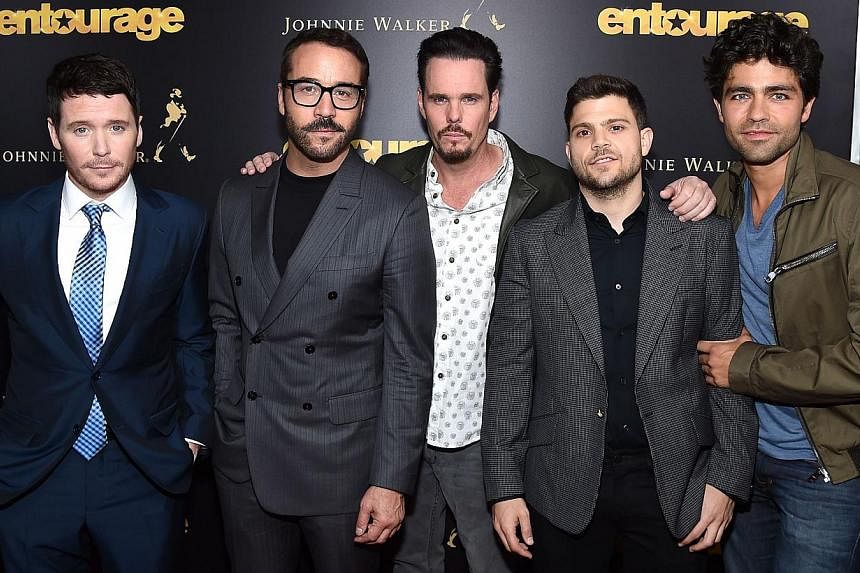 Entourage cast (from left) Kevin Connolly, Jeremy Piven, Kevin Dillon, Jerry Ferrara and Adrian Grenier at the New York premiere of the movie. -- PHOTO: AGENCE FRANCE-PRESSE