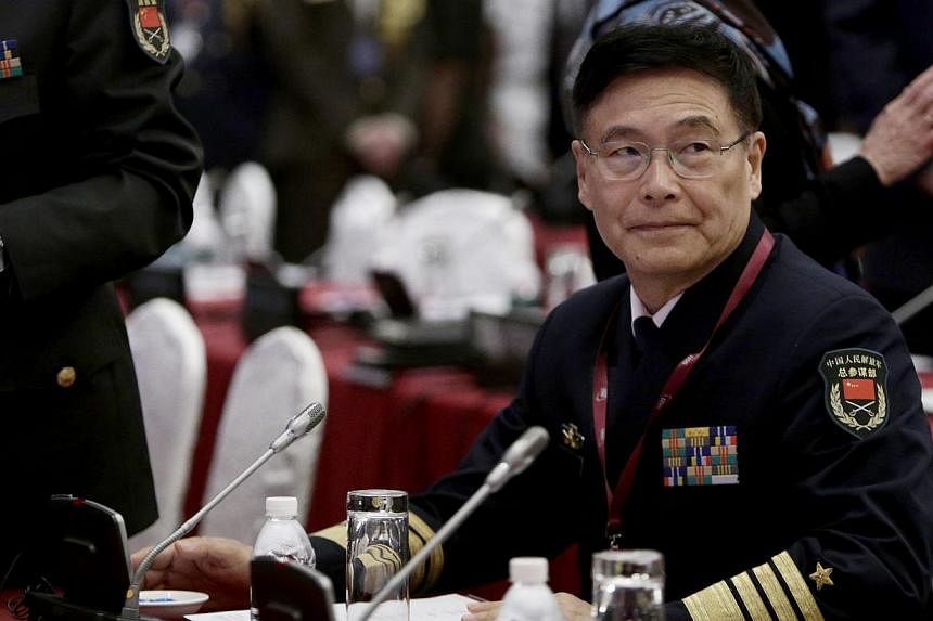 Admiral Sun Jianguo, deputy chief of general staff of the People's Liberation Army, at the 14th Asia Security Summit in Singapore on May 30, 2015. -- PHOTO: EPA