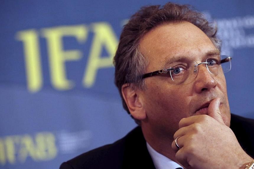 Fifa secretary general Jerome Valcke takes part in the Annual General Meeting (AGM) of the International Football Association Board (IFAB) being held in the Culloden Hotel near Belfast, Northern Ireland, on Feb 28, 2015. -- PHOTO: REUTERS