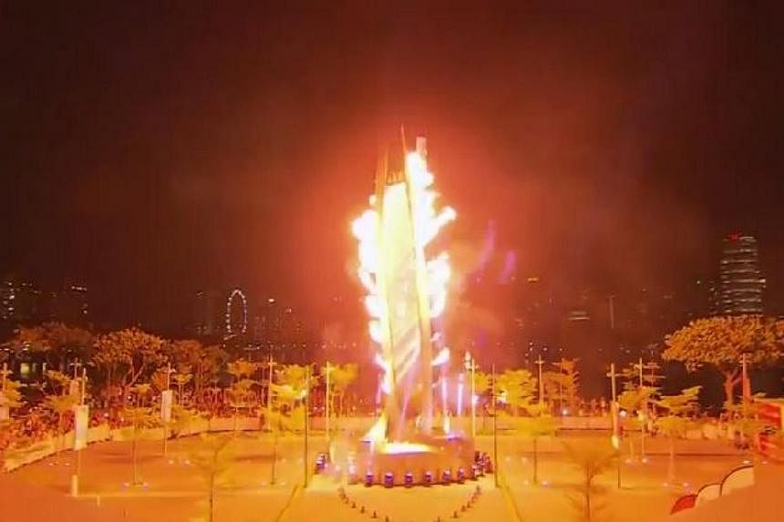 The Games cauldron was lit during the opening ceremony on Friday, June 5. -- PHOTO: SPORT SINGAPORE/YOUTUBE