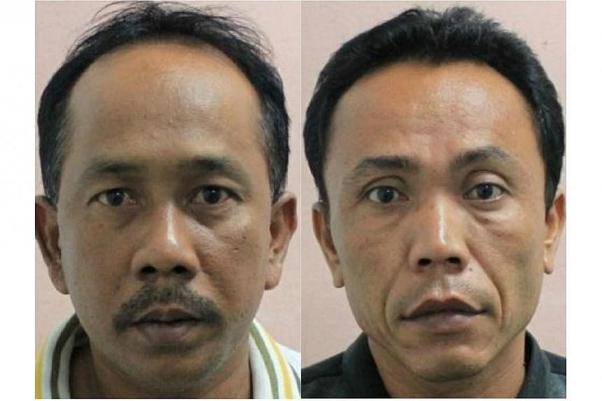 An Indonesian man, Hasan Maksum (left), was sentenced to two years in prison and three strokes of the cane for helping an overstayer, Sofyan Soeb (right), leave Singapore. -- PHOTO: IMMIGRATION AND CHECKPOINTS AUTHORITY&nbsp;