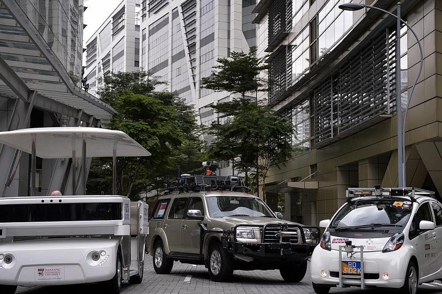 (From left) The NTU (Nanyang Technological University) Autonomous Vehicle, the ST Kinetics TERRAV and the SMART (Singapore-MIT Alliance for Research and Technology) Shared Computer Operated Transport. LTA has issued a request for information seeking 
